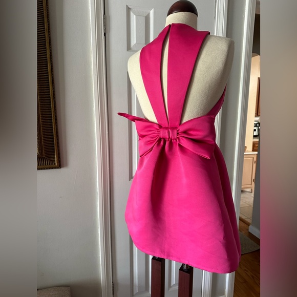 Kate Spade Satin Faille Bow Back Mini Dress, Size 00 in Cabaret Pink - Picture 4 of 11